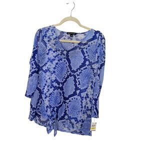 INC Sheer Blouse Camisole Underneath Blue Black Snake Skin Womens Size Medium